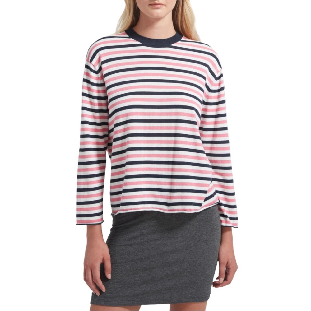 ATM Striped Long Sleeve Sweater Knit Top Pink Blue